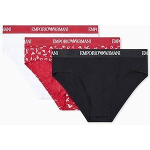 EMPORIO ARMANI Man Puur Katoen 3-Pack Slip Wit M, Wit/Rood/Zwart, M