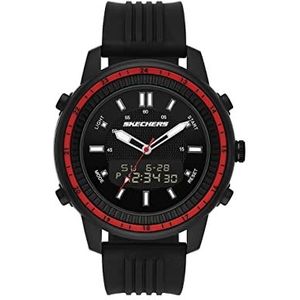 Skechers Horloge voor heren, Anadigi uurwerk met siliconen, leren of roestvrij stalen band,Zwart en rood,50MM