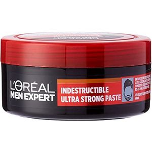 L'Oréal Men Expert Indestructible Ultra Strong Paste voor mannen, haarstyling wax voor tot 24 uur super sterke grip, pomade voor kort en middellang mannenhaar, Extreme Fix, 1 x 75 ml