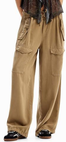 Cargobroek - Wide Leg - 2,8 cm - Geometrisch Motief - Leer