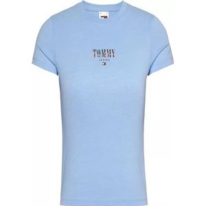 Tommy Jeans Dames T-shirt met korte mouwen en slanke ronde hals, Blauw (matig blauw), XS