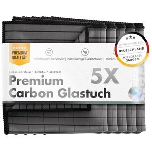 Chemicalworkz® Premium carbontdoeken (set van 5) - raamdoeken voor kristalheldere autoruiten zonder strepen en strepen - carbon microvezeldoeken auto glasdoek & raamreinigingsdoeken - 360 g/m², 40 x
