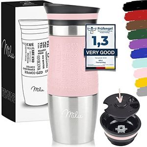 Milu thermobeker - 370 ml, 450ml 100% lekvrij - isoleerbeker, koffiebeker to go, drinkbeker van roestvrij staal - autobeker dubbelwandige isolatie - reismokken - Travel mug - (370ml, Roze)