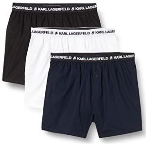 KARL LAGERFELD Heren Geweven Boxershort Met Karl-Logo (Set van 3), Zwart/Wit/Marine, XL