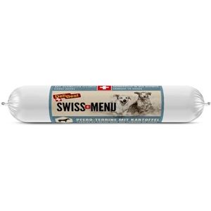 DeliBest SWISS MENU Paardenterrine met aardappelen, nat voer voor honden, van 100% vers paardenvlees, graanvrij en zonder toevoegingen, glutenvrij hondenvoer voor volwassenen, 200 g worst