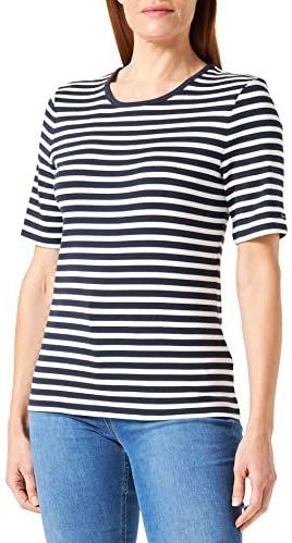 GANT Dames Slim Striped 1X1 Rib SS T-shirt, Evening Blue, Standaard, evening blue, XXL