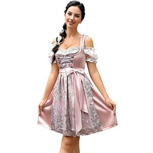 KOJOOIN Dames Dirndl Midi Klederdracht 3 Stuks. Afkorting voor Oktoberfest-Drie Delen: Jurk, Blouse, Roze (3pcs.) 46