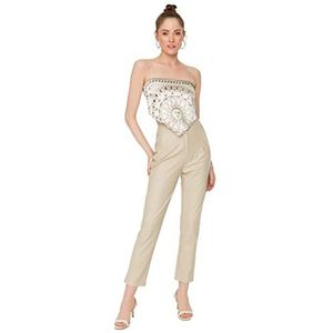 Trendyol Vrouwen Normale Taille Rechte Been Sigaret Broek, Beige, 66