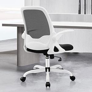 KERDOM Bureaustoel met inklapbare armleuningen, ergonomische bureaustoel met kantelfunctie, in hoogte verstelbare mesh-draaistoel voor thuis en kantoor, belastbaar tot 150 kg