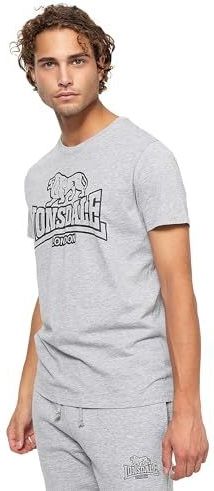 Lonsdale Heren T-shirt normale pasvorm ALLANFEARN, Marl Grey/Black, M, Marl Grijs/Zwart, M