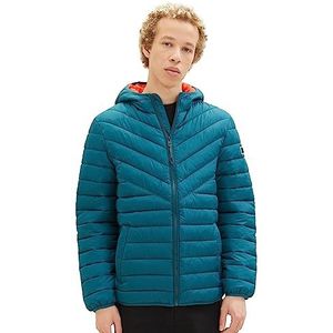 TOM TAILOR Denim Lichtgewicht gewatteerde jas met capuchon voor heren, 19059-deep jade green, L