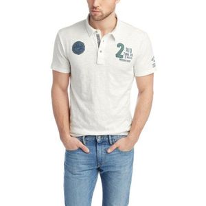 ESPRIT Poloshirt voor heren Slub-Jersey - print en patches, wit (off white), S