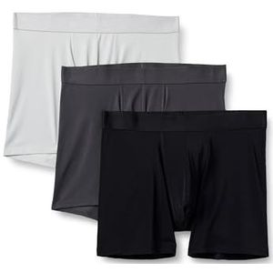 Amazon Essentials Microvezel boxershorts voor heren, verpakking van 3 stuks, Zwart/Houtskool Grijs/Lichtgrijs, L
