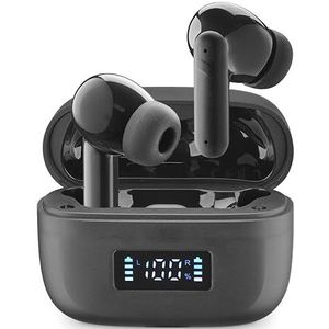 cellularline TONE TWS Bluetooth in-ear hoofdtelefoon met ENC (Environmental Noise Cancelling), 4 microfoons, LED-display, Total Play Time 20 uur, zwart