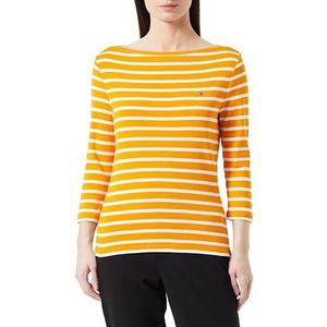 Tommy Hilfiger Dames S/S gebreide tops, Bretonse Stp/Rijke Oker/Ecru, XS