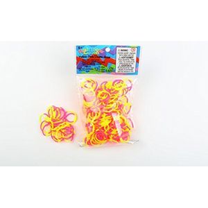Elastieken Rainbow Loom tweekleurig geel roze