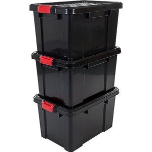 IRIS Powerbox Opbergbox - 50L - Kunststof - Zwart/Rood - Set van 3