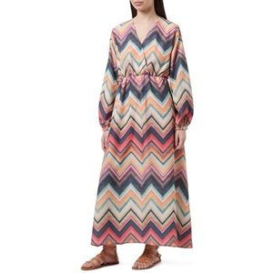 NALLY Maxi-jurk met lange mouwen voor dames, zigzagprint, XL