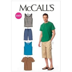 Mccall's Patroon MC6973 XM-maten Small 34-36/Medium 38-40/Large 42-44 heren tanktops T-shirts en shorts, wit