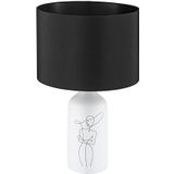 EGLO Tafellamp Vinoza, nachtlampje met stoffen lampenkap, nachtlamp van wit keramiek met motief en zwart textiel, decoratieve tafel lamp voor woonkamer en slaapkamer, E27 fitting