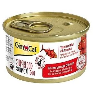 GimCat Superfood ShinyCat Duo tonijn met tomaten - Kattenvoer met malse filet zonder toegevoegde suikers, voor volwassen katten - 24 blikken (24 x 70 g)