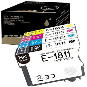 Amla 4 Stuks Compatibel met Inktcartridges Epson T1816 Epson 18XL T1811 T1812 T1813 T1814 voor Epson XP 102 XP 202 XP 205 XP 212 XP 225 XP 302 XP 305 XP 312 XP 315 XP 322 XP 405 XP 412 XP 415 XP 422