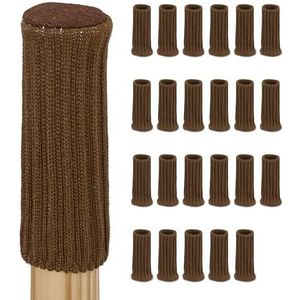 Relaxdays stoelpoot sokken set van 24, vloerbeschermers voor stoelpoten & tafelpoten, elastisch, stoelsokken rond, bruin