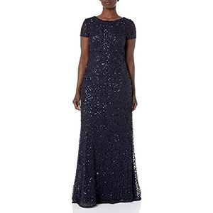 Adrianna Papell Women's Short Sleeve All Over Sequin Gown, Navy, 6
