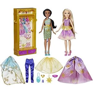 Disney Princess Life Ultimate Fashions Wardrobe, Jasmine and Rapunzel Toy for Children 3 and Up, Doll Wardrobe with Clothes
