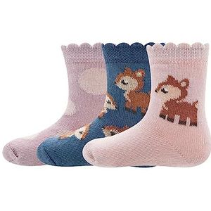Ewers Reeki-sokken, meerkleurige hertensokken voor meisjes en jongens, katoen, made in Europe, meisjessokken, jongenssokken, kindersokken, 3 stuks, roze/blauw, 23-26 EU