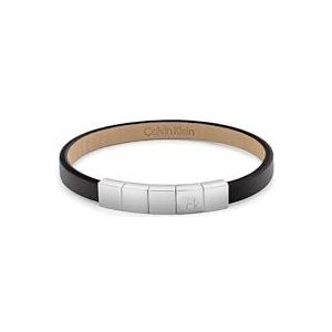 Calvin Klein Heren MINIMALISTIC SQUARES Collectie Armband met Zwart Leer en Roestvrij Staal Sluiting - 35100062