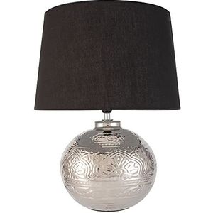 Pauleen 48222 Touch of Silver tafellamp max. 20 watt handgemaakt zwart, zilver nachttafellamp in glamour-look van stof, keramiek E14