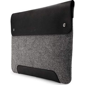 MegaGear MacBook tas van echt leer en fleece 15 & 16 inch - grijs