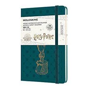 Moleskine - Harry Potter 18-maanden weekplanner/afsprakenplanner 2021/2022, weeknotitieboek met vaste omslag en elastische sluiting, formaat zak/A6 9 x 14 cm, kleur groen, 208 pagina's