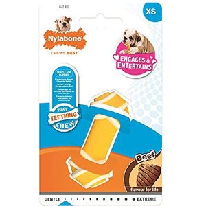 Nylabone 984723EU Kauwspeelgoed voor puppy's, rundvleessmaak, kauwspeelgoed voor tandende puppy's, maat XS, voor honden en puppy's tot 7 kg