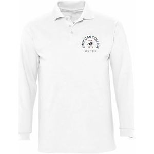 American College Sweatshirt met lange mouwen, wit poloshirt voor kinderen, maat 16 jaar, model AC7, 100% katoen, Wit, 16 ans