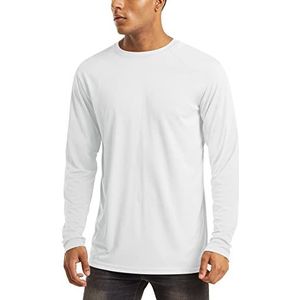 MAGCOMSEN Heren zon UV-bescherming shirts UPF 50+ outdoor lange mouw casual lichtgewicht T-shirt, Wit, M