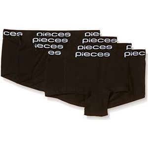 PIECES Dames slips Logo Lady Boxers/effen, 4 stuks, effen, zwart (Black Detail: black), XL