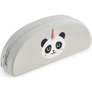 Miquelrius - Ovaal Panda, etui met 1 vak, afmetingen 195 x 80 x 42 mm, siliconen hoes, ritssluiting, pastelgrijs, Grijs, 195 x 80 x 42 mm, Siliconenhoes Panda B2F MIQUELRIUS