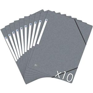 Oxford Topfile+ ordner, karton, 3 kleppen, A4-formaat, met elastische sluiting, grijs, 10 stuks