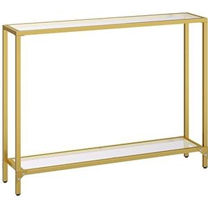 HOOBRO EGD04XG01 Haltafel, met planken, 100 cm, bijzettafel, salontafel, gehard glas, modern, voor tentoonstelling, metalen frame, voor woonkamer en hal, goudkleurig