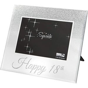 Maturi gespiegelde zilveren glitter 6 x 4 inch fotolijst Happy 18th, 6x4