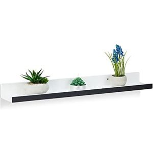 Relaxdays Zwevende plank smal, hangrek, hout, zwevend, MDF, h x b x d: 5 x 60 x 10 cm, decoratie, wit-zwart