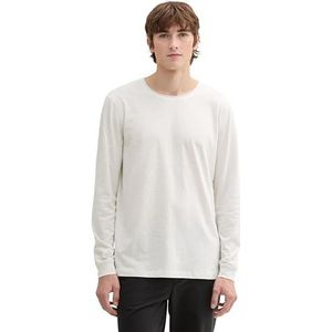 TOM TAILOR Denim Heren Basic Longsleeve, 37062 - Wit Licht Grijs, XL