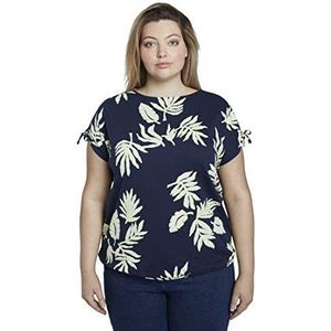 TOM TAILOR MY TRUE ME Dames Plussize T-shirt met geplooide mouwen 1018739, 22719 - Navy Beige Green Flower Print, 54 Grote maten