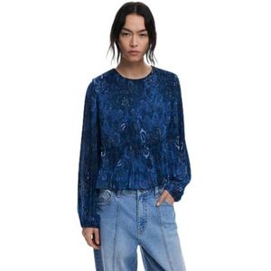 Blouse - Geplooid - Arty-print - Lange Mouwen - Regular Fit
