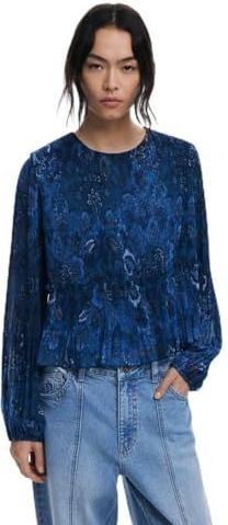 Blouse - Geplooid - Arty-print - Lange Mouwen - Regular Fit