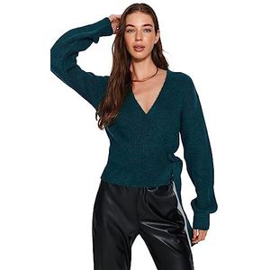 TRENDYOL Rechte lange mouwen voor dames, regular gebreid vest, cardigan sweater, petrol, L