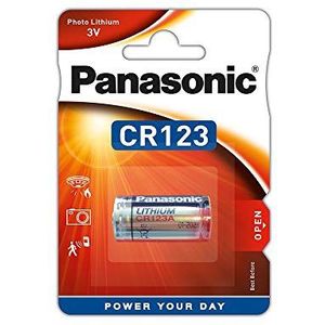 Panasonic CR123 cilindrische lithiumbatterij voor lichte apparaten met een hoge energiebehoefte zoals rookmelders, alarmsystemen, koplampen, camera's, 3V, verpakking van 1.