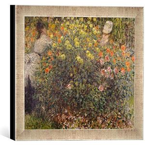 Ingelijste foto van Claude Monet ""Twee dames in de bloementuin"", kunstdruk in hoogwaardige handgemaakte fotolijst, 30x30 cm, zilver Raya